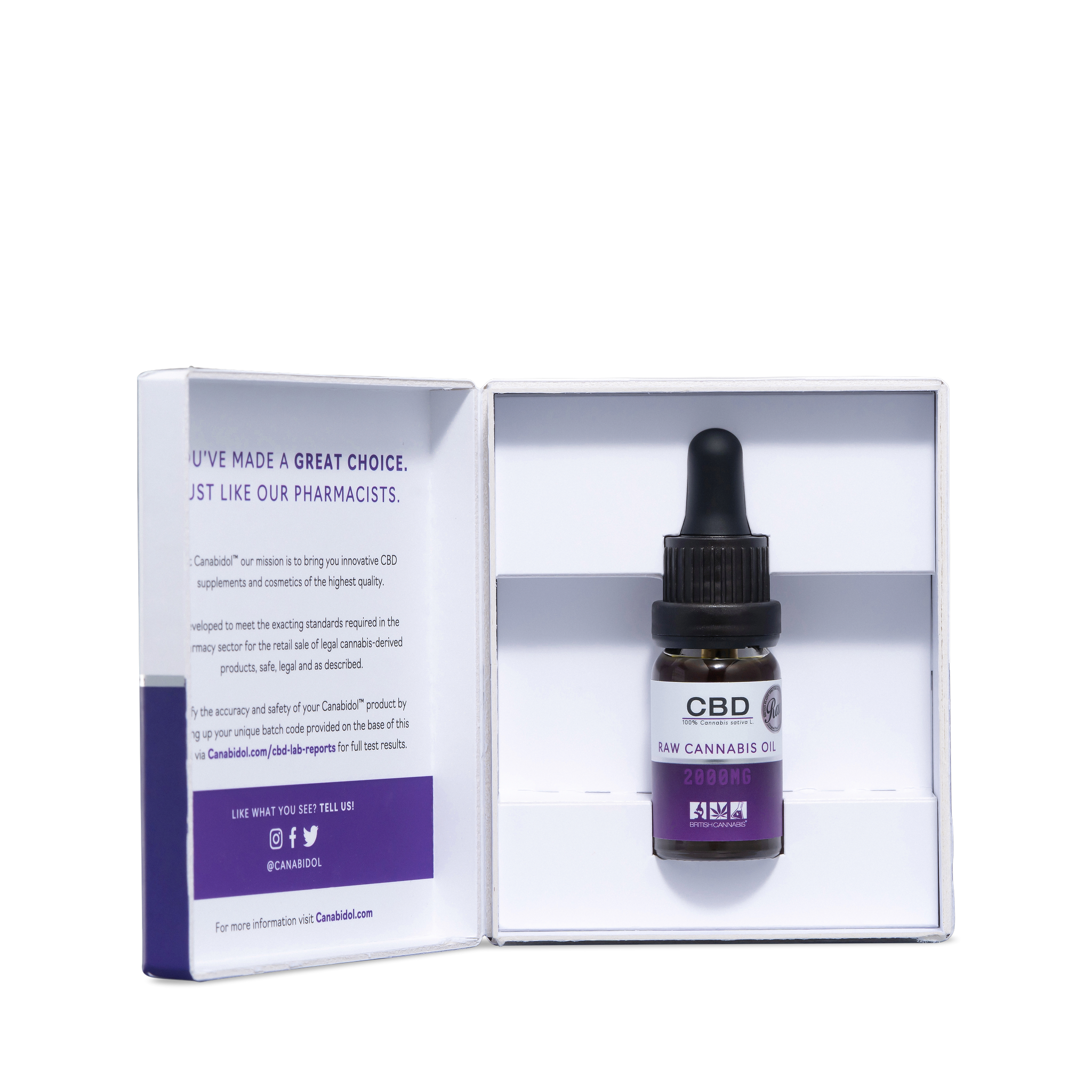 Bottle of RAW 2000mg CBD Oil – high-strength broad plant-spectrum oil from British Cannabis™, 0% THC.