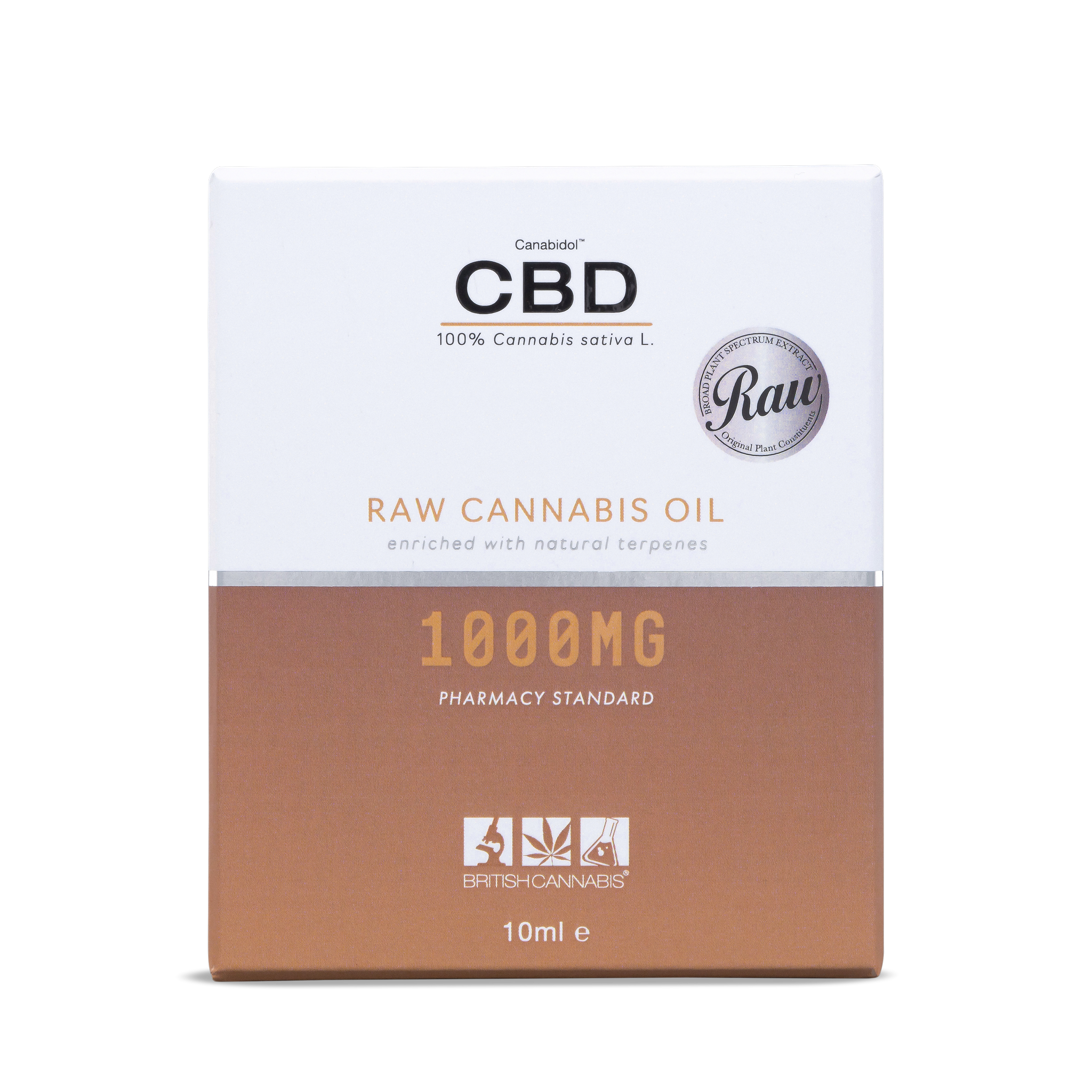 Bottle of Canabidol™ RAW 1000mg CBD Oil – British Cannabis™ broad plant-spectrum, 0% THC.