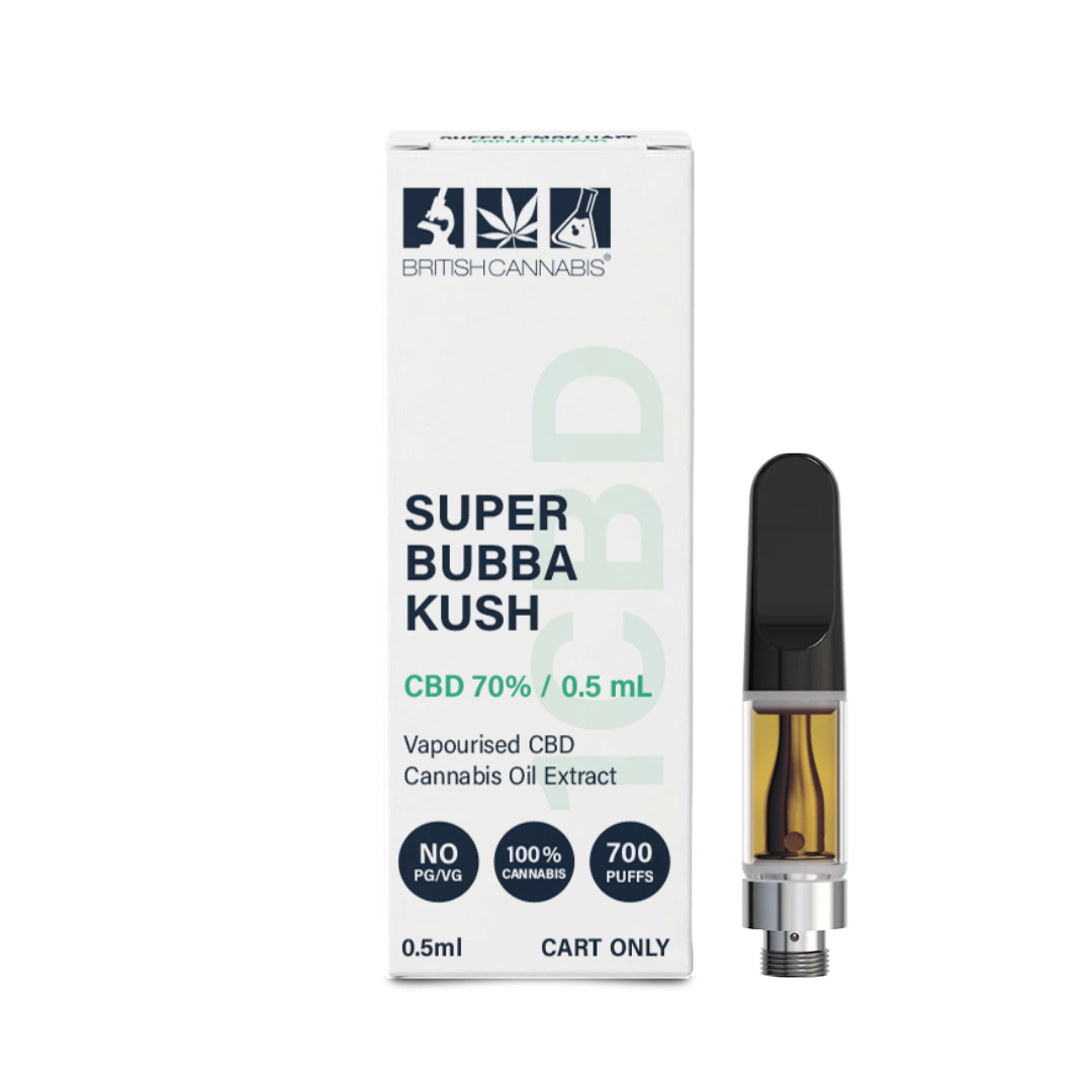 1CBD Super Bubba Kush 510 cartridge with 70% CBD and terpene-rich cannabis extract.
